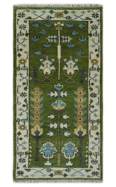 Ready to Ship Hand Knotted Green and Ivory Traditional Wool Area Rug - The Rug Decor