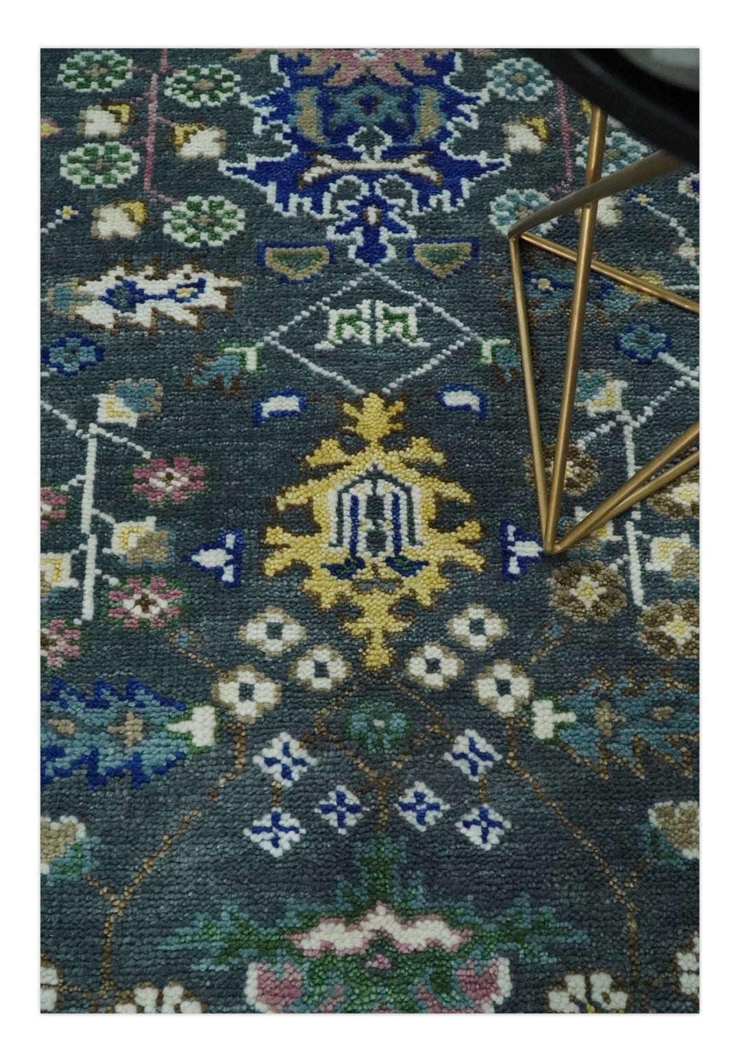Ready to Ship Hand Knotted Green Moss and Blue Traditional Turkish Design Wool Rug - The Rug Decor