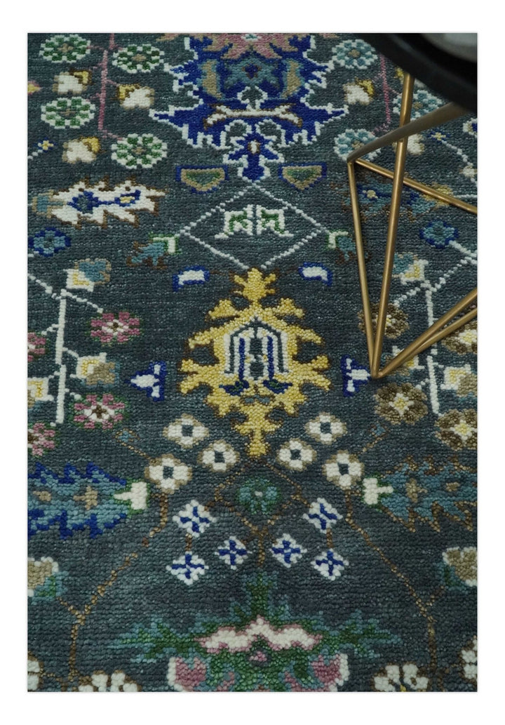 Ready to Ship Hand Knotted Green Moss and Blue Traditional Turkish Design Wool Rug - The Rug Decor