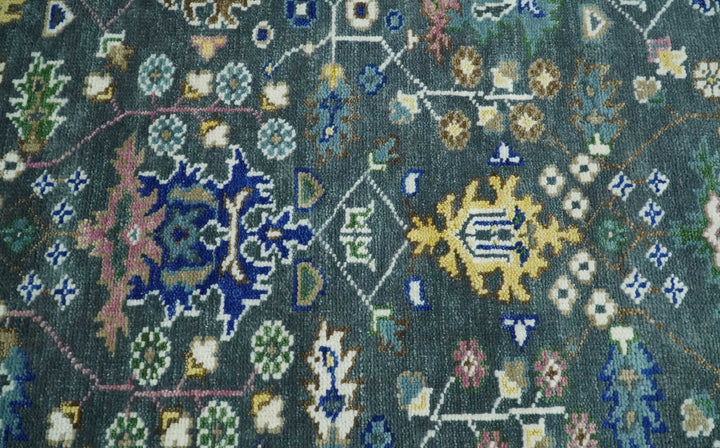 Ready to Ship Hand Knotted Green Moss and Blue Traditional Turkish Design Wool Rug - The Rug Decor