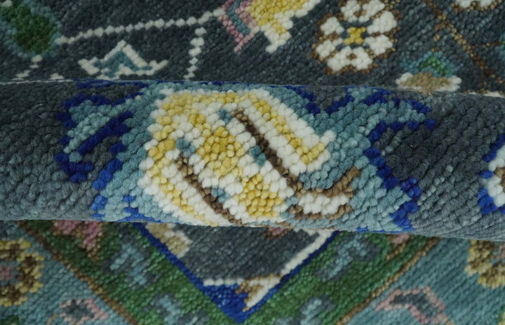Ready to Ship Hand Knotted Green Moss and Blue Traditional Turkish Design Wool Rug - The Rug Decor