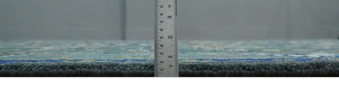 Ready to Ship Hand Knotted Green Moss and Blue Traditional Turkish Design Wool Rug - The Rug Decor
