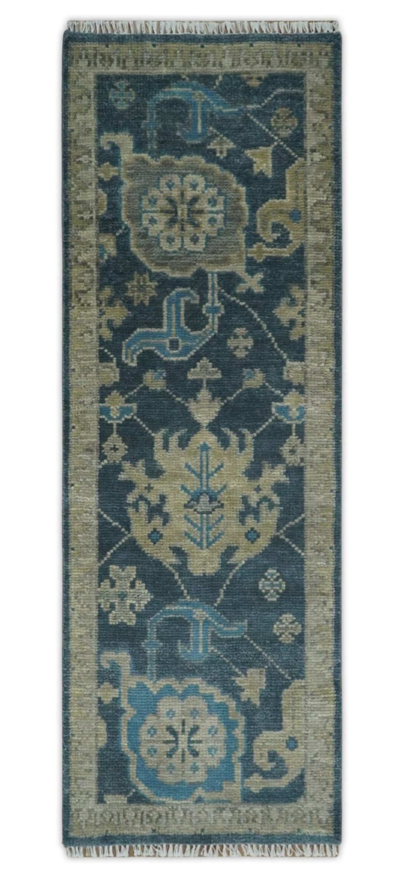 Ready to Ship Hand Knotted Oriental Turkish Oushak Blue and Camel Wool Area Rug - The Rug Decor