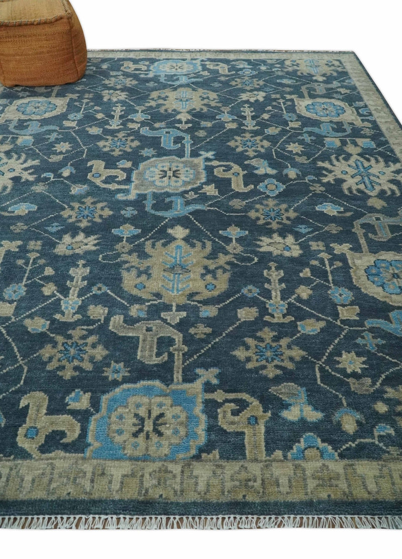 Ready to Ship Hand Knotted Oriental Turkish Oushak Blue and Camel Wool Area Rug - The Rug Decor