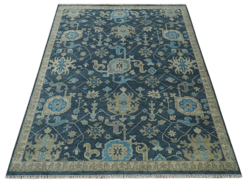 Ready to Ship Hand Knotted Oriental Turkish Oushak Blue and Camel Wool Area Rug - The Rug Decor