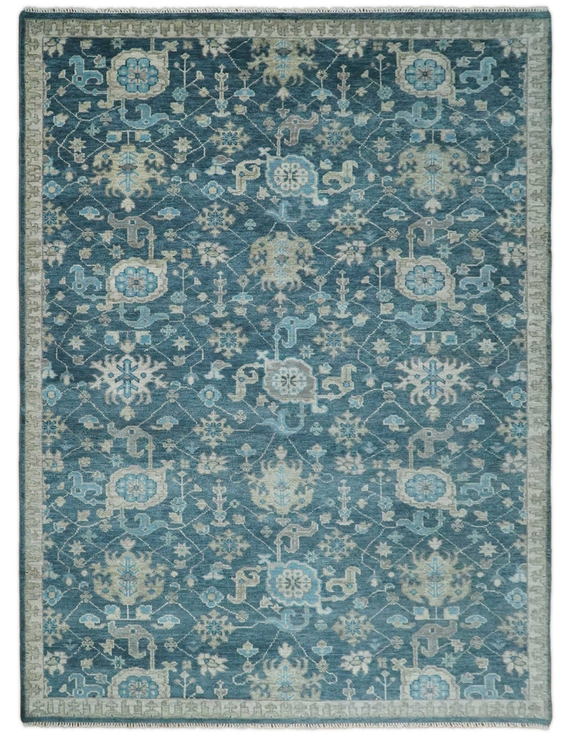 Ready to Ship Hand Knotted Oriental Turkish Oushak Blue and Camel Wool Area Rug - The Rug Decor