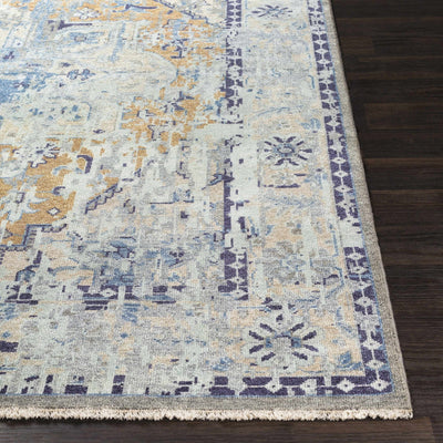 Ready to Ship Hand knotted Transitional Blue, Ivory, Camel and Gray Premium Area Rug - The Rug Decor