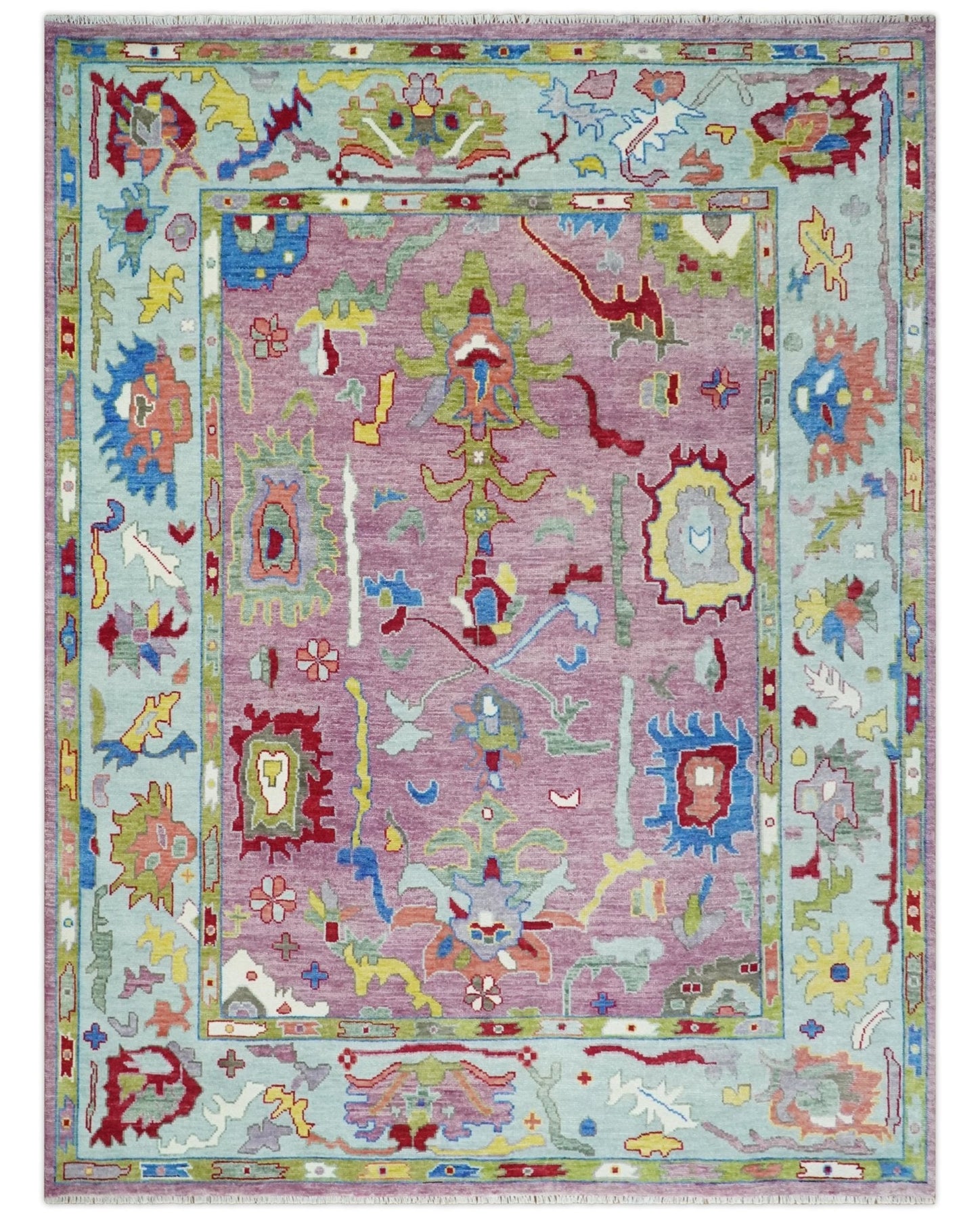 Colorful Wool Rug Pink Oushak Rug, Wool Blue Colorful Hand knotted Modern Oushak Rug ...