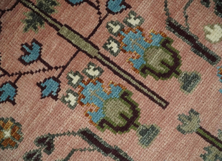 Ready to Ship Pink, Olive and Beige Traditional Vintage Style Tree Wool Rug - The Rug Decor