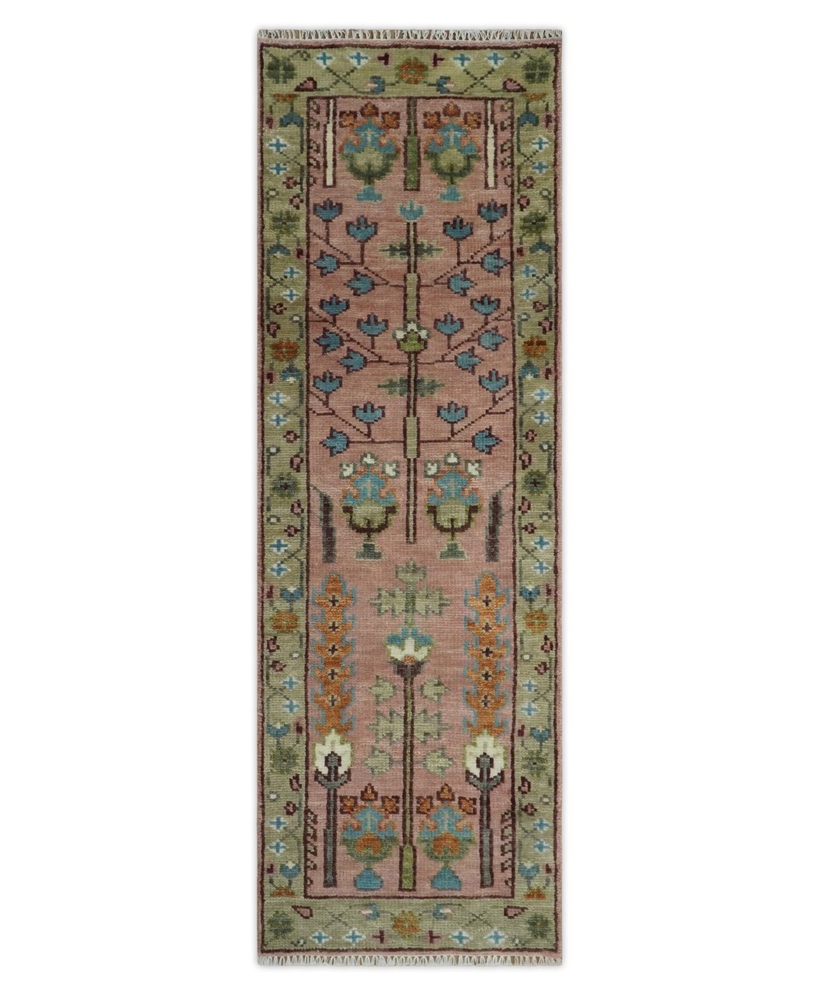 Multi size Pink, Olive and Beige Traditional Vintage Wool