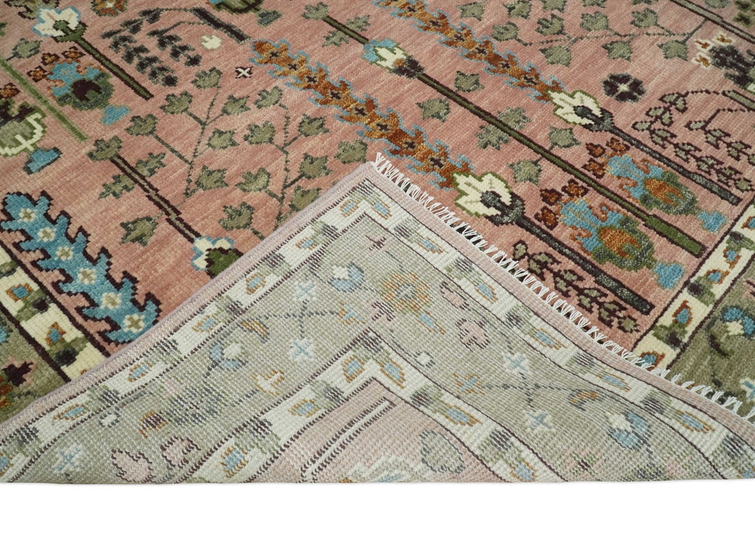 Ready to Ship Pink, Olive and Beige Traditional Vintage Style Tree Wool Rug - The Rug Decor