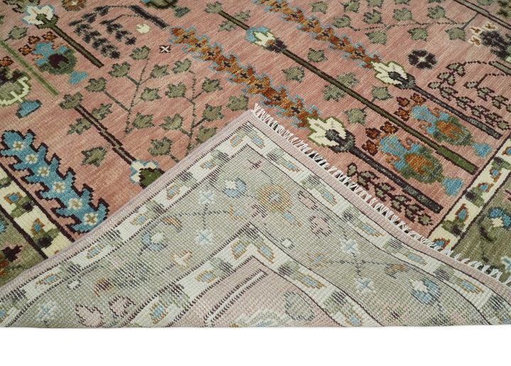Ready to Ship Pink, Olive and Beige Traditional Vintage Style Tree Wool Rug - The Rug Decor