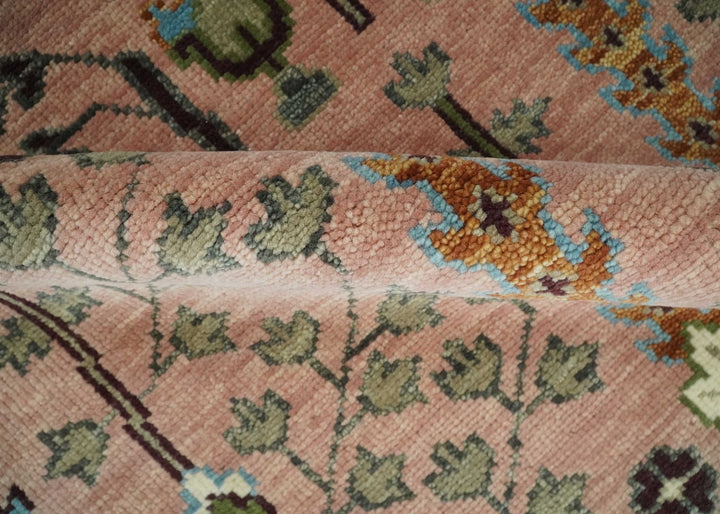 Ready to Ship Pink, Olive and Beige Traditional Vintage Style Tree Wool Rug - The Rug Decor