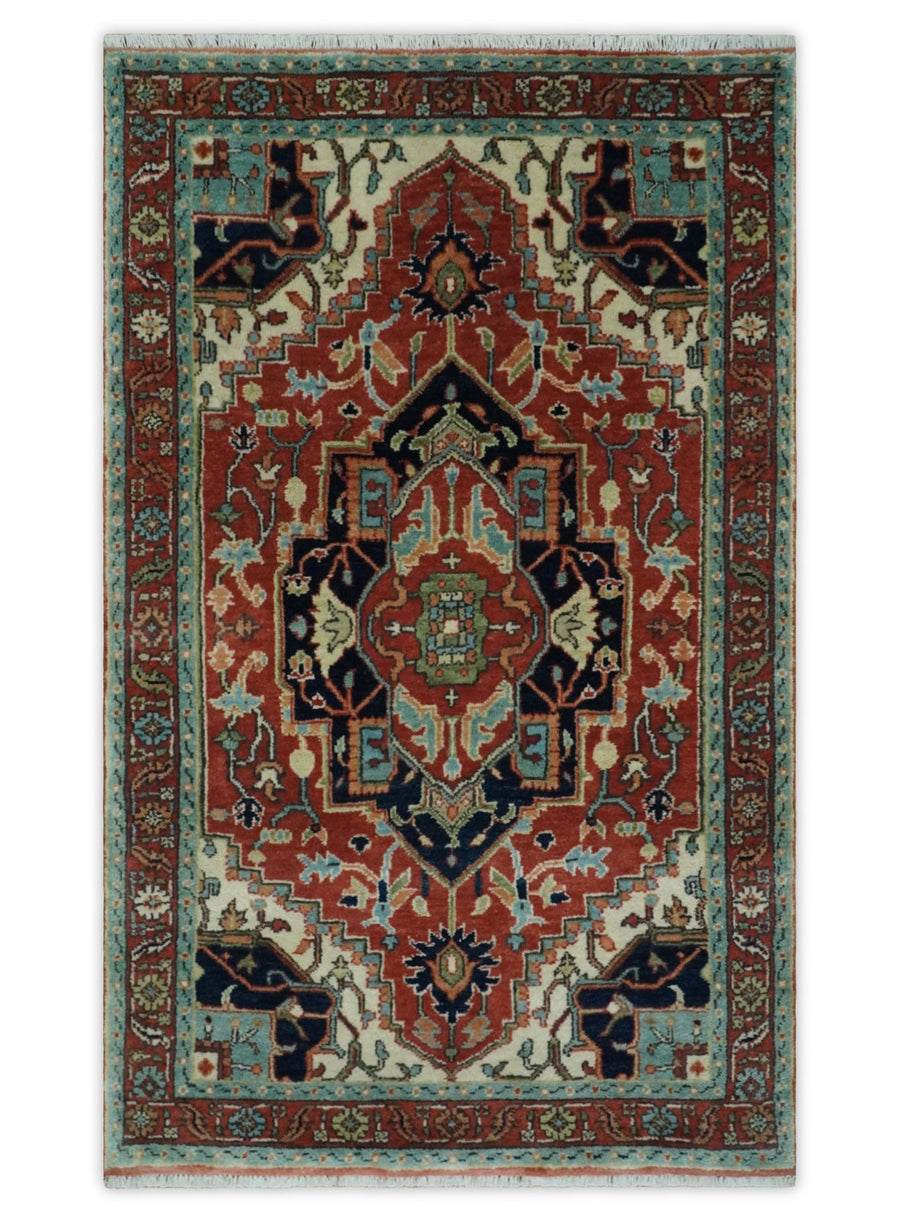 Ready to Ship Rust, Black and Ivory Hand Knotted Traditional Wool Rug - The Rug Decor
