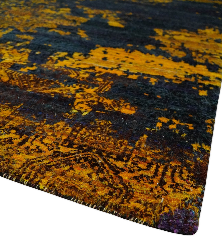 Recycled Silk 8x10 Charcoal and yellow Modern Abstract Handmade Area Rug - The Rug Decor