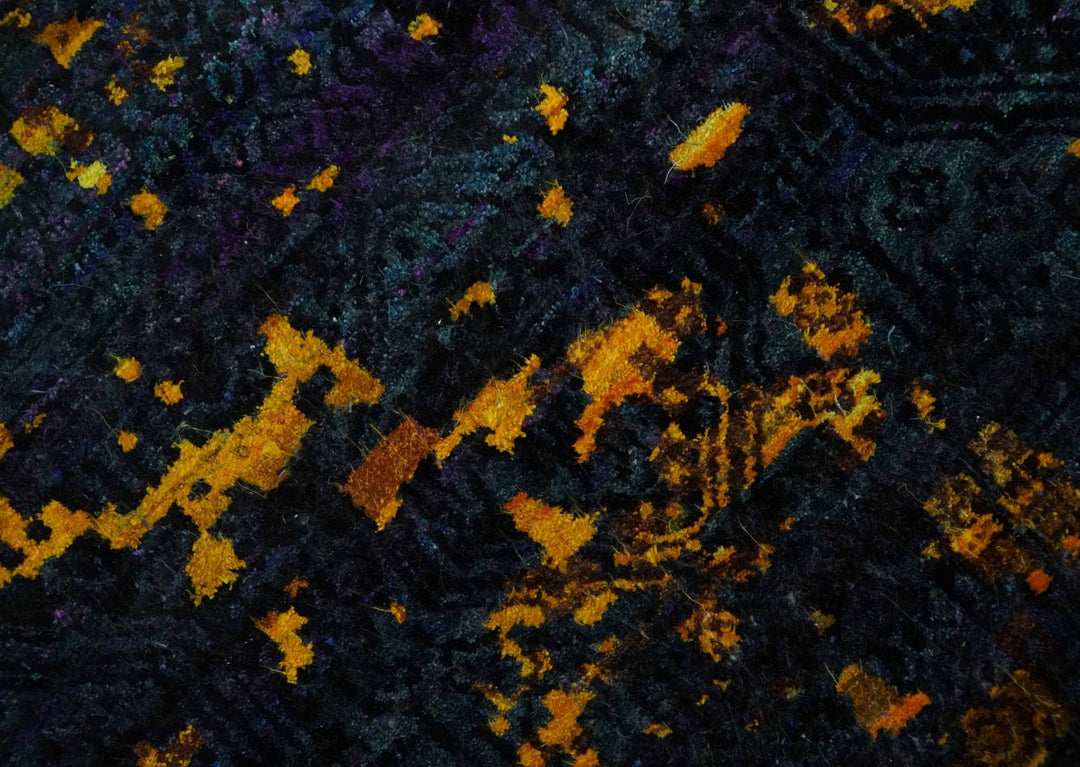 Recycled Silk 8x10 Charcoal and yellow Modern Abstract Handmade Area Rug - The Rug Decor