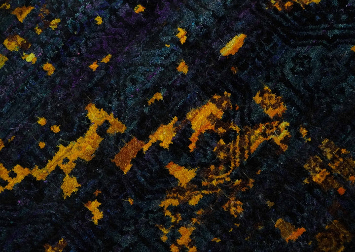Recycled Silk 8x10 Charcoal and yellow Modern Abstract Handmade Area Rug - The Rug Decor