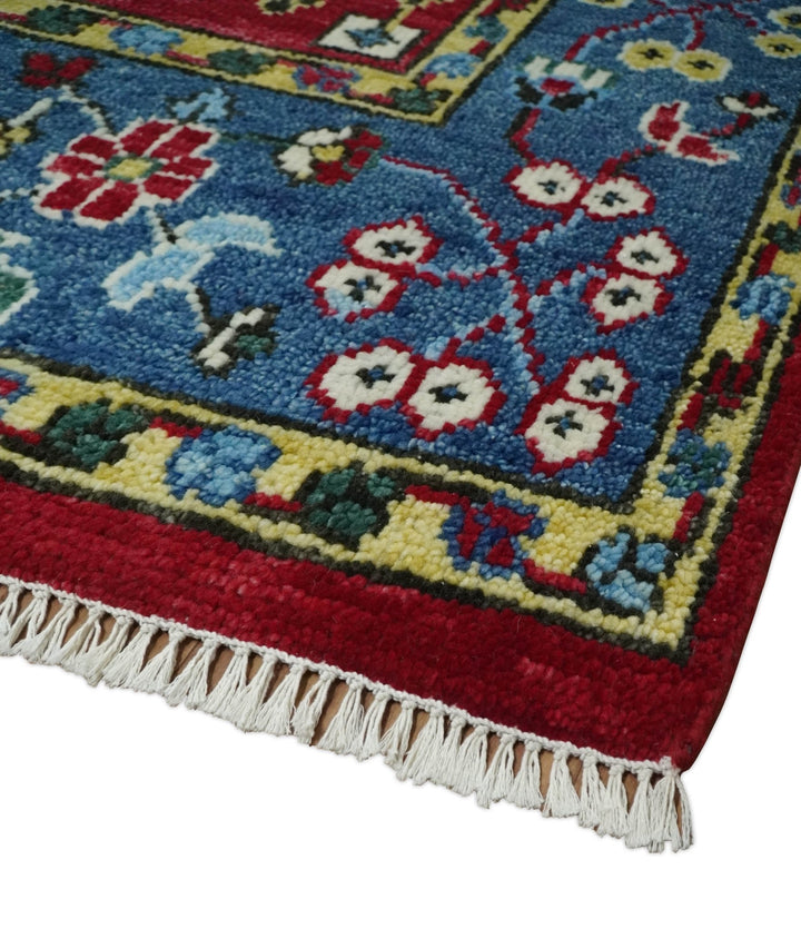 Red and Blue Antique Turkish Kashgar 5x8, 6x9, 8x10, 9x12, 10x14 and 12x15 Hand Knotted Red and Blue Traditional Vintage Persian Wool Rug | TRDCP813 - The Rug Decor