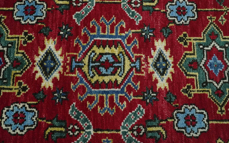 Red and Blue Antique Turkish Kashgar 5x8, 6x9, 8x10, 9x12, 10x14 and 12x15 Hand Knotted Red and Blue Traditional Vintage Persian Wool Rug | TRDCP813 - The Rug Decor