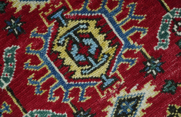 Red and Blue Antique Turkish Kashgar 5x8, 6x9, 8x10, 9x12, 10x14 and 12x15 Hand Knotted Red and Blue Traditional Vintage Persian Wool Rug | TRDCP813 - The Rug Decor