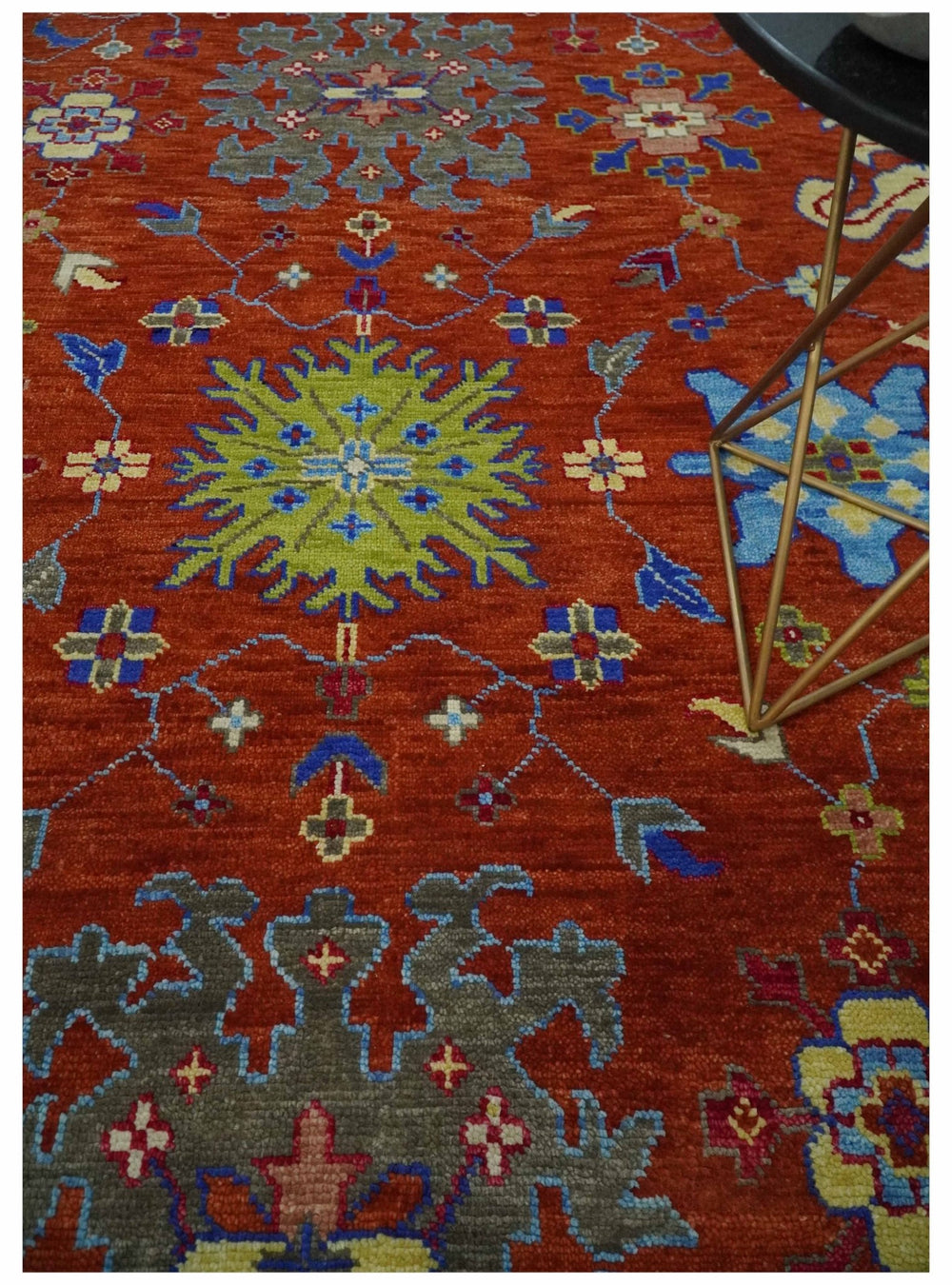 Red and Ivory Vibrant colorful Hand knotted Traditional Oushak 9x12 Wool Area Rug - The Rug Decor