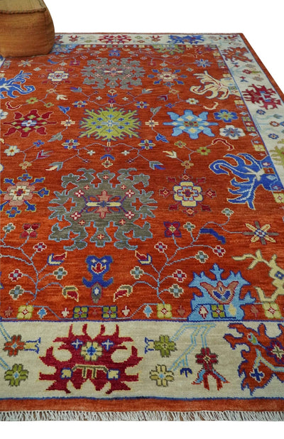 Red and Ivory Vibrant colorful Hand knotted Traditional Oushak 9x12 Wool Area Rug - The Rug Decor