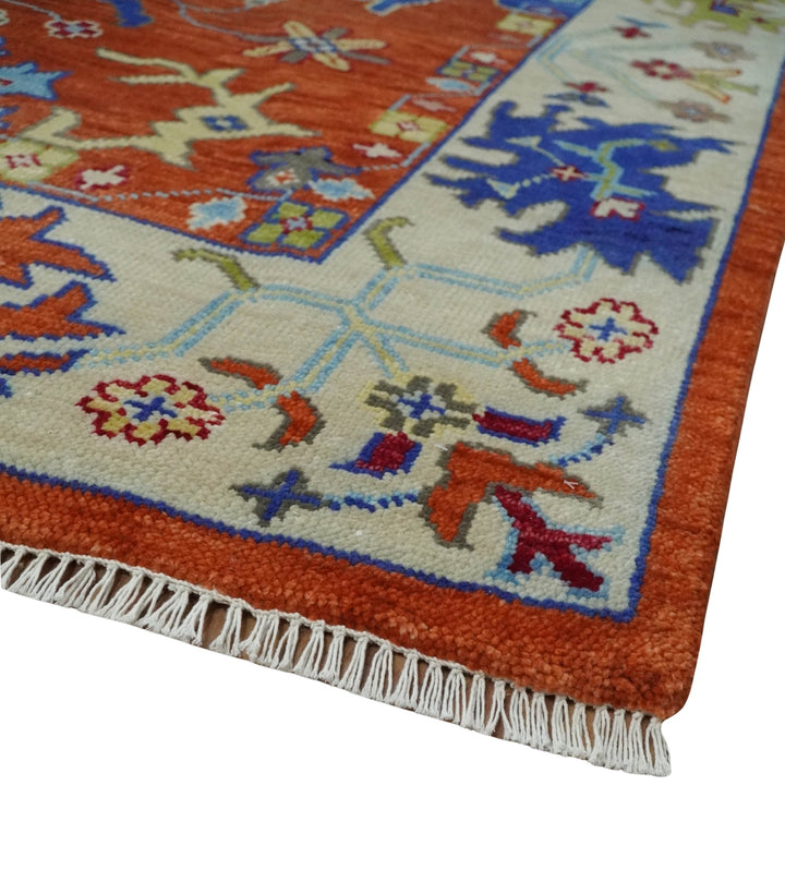 Red and Ivory Vibrant colorful Hand knotted Traditional Oushak 9x12 Wool Area Rug - The Rug Decor