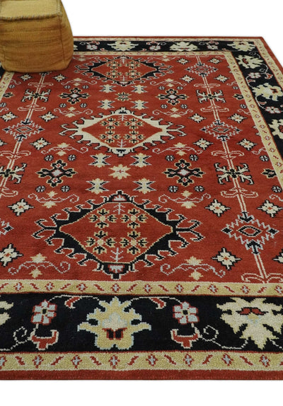 Red, Black and Beige Traditional Oriental Hand Knotted Custom Made Wool Area Rug - The Rug Decor