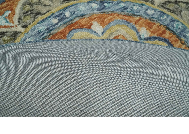 Round 3x3, 4x4, 5x5, 6x6, 8x8, 9x9 Feet Ivory, Rust and Blue Hand Tufted Floral Farmhouse Wool Area Rug | TRDMA165 - The Rug Decor