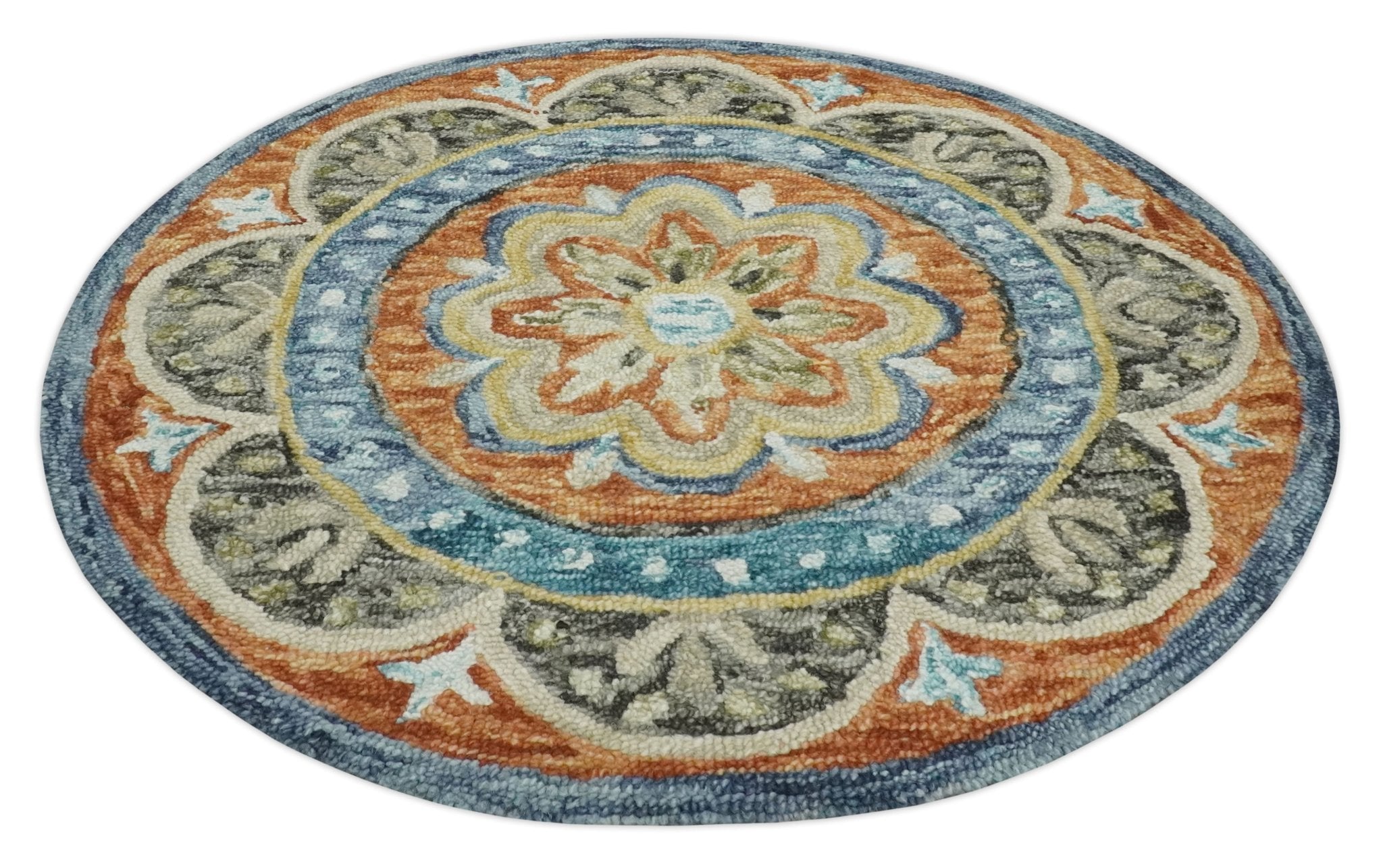 Desert Fields Contemporary Floral Turquoise 5'3 x ROUND Area Rug, (5' Round)  