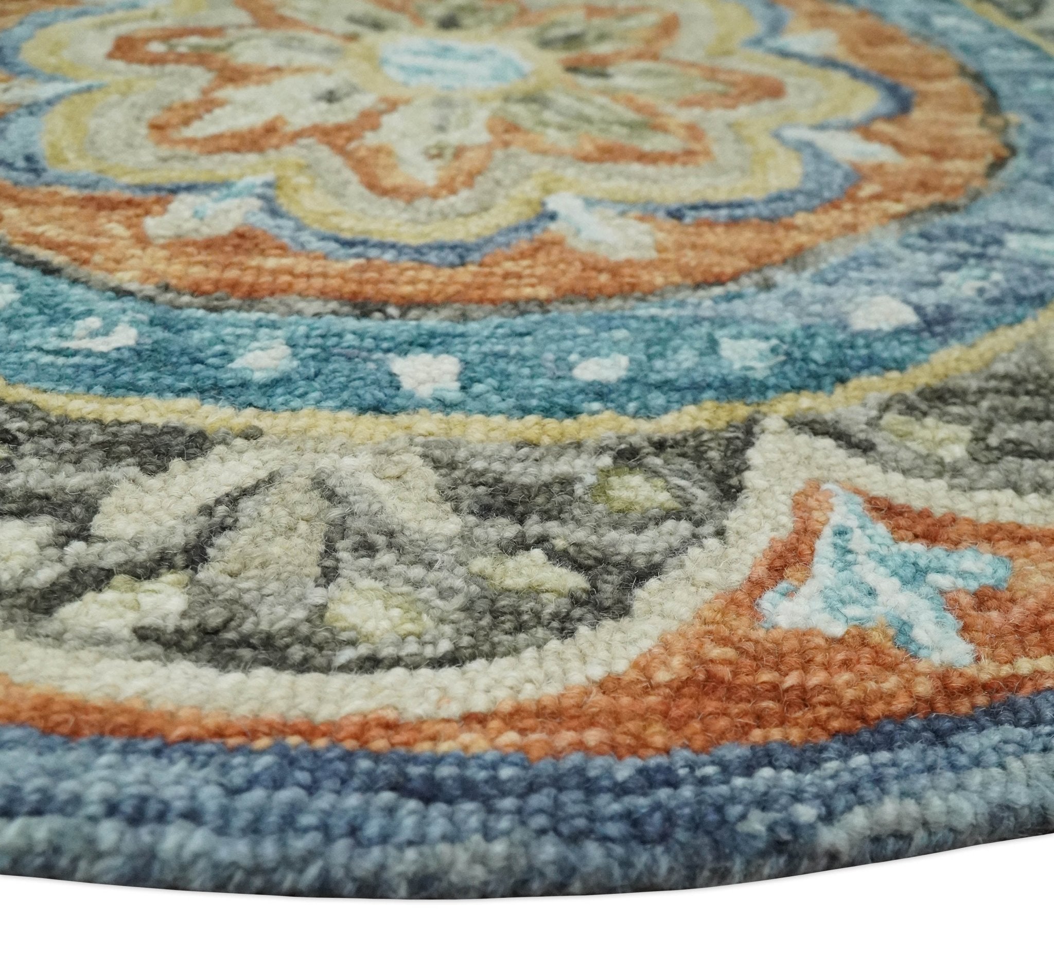 Ivory, Aqua, Blue and Gold Round 3x3, 4x4, 5x5, 6x6, 8x8, 9x9 Traditio –  The Rug Decor