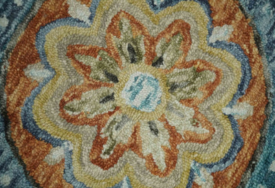Round 3x3, 4x4, 5x5, 6x6, 8x8, 9x9 Feet Ivory, Rust and Blue Hand Tufted Floral Farmhouse Wool Area Rug | TRDMA165 - The Rug Decor