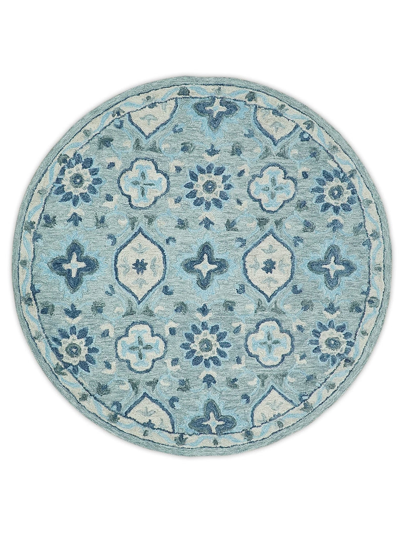 Round Hand Hooked Turkish Design Traditional Wool Area Rug - The Rug Decor
