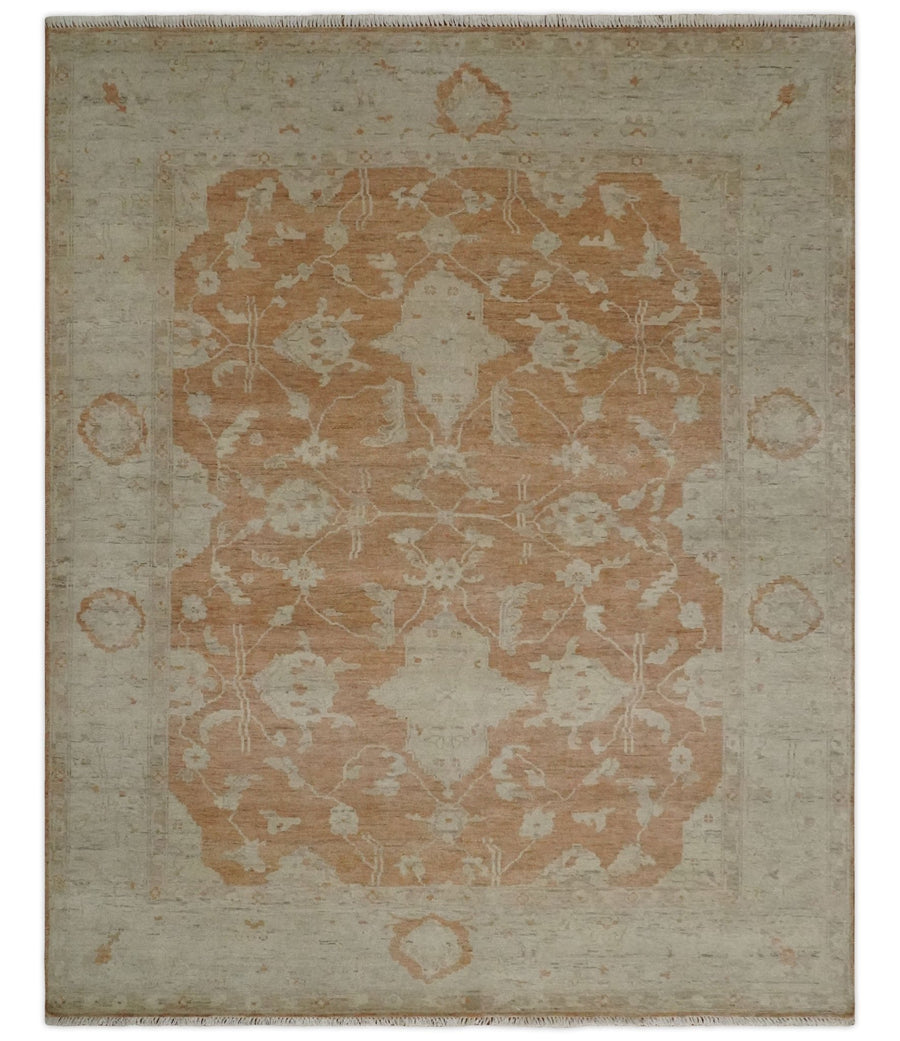 Rust and Beige Hand knotted Oriental Oushak 8x10 wool Area Rug - The Rug Decor