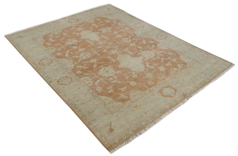Rust and Beige Hand knotted Oriental Oushak 8x10 wool Area Rug - The Rug Decor