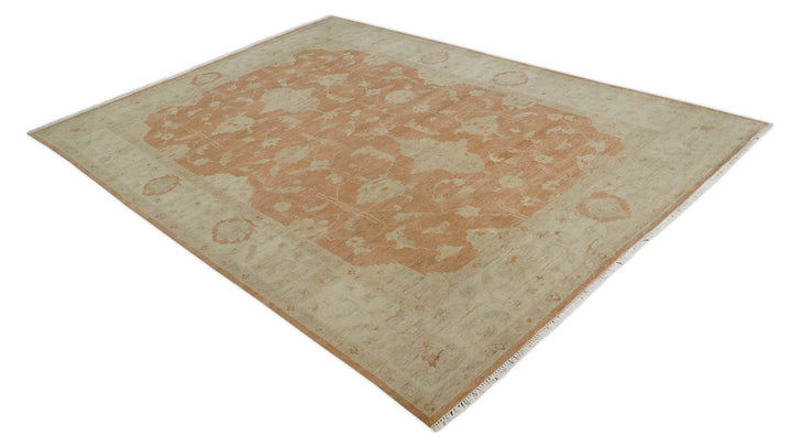 Rust and Beige Hand knotted Traditional Oushak 8x10 and 9x12 wool Area Rug - The Rug Decor