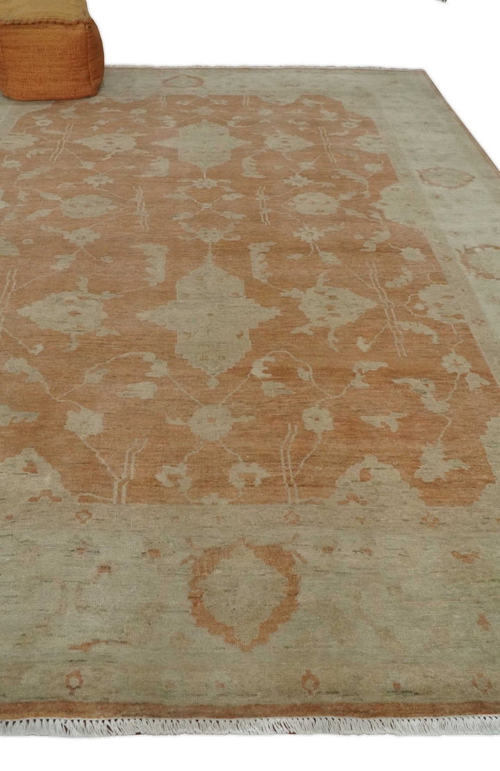 Rust and Beige Hand knotted Traditional Oushak 8x10 and 9x12 wool Area Rug - The Rug Decor
