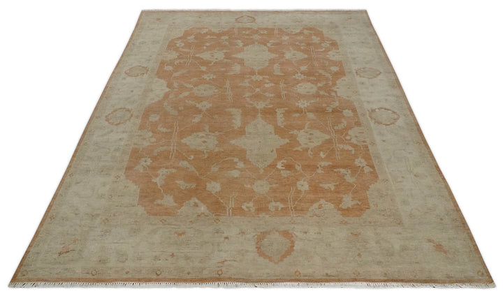 Rust and Beige Hand knotted Traditional Oushak 8x10 and 9x12 wool Area Rug - The Rug Decor