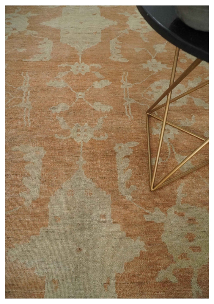 Rust and Beige Hand knotted Traditional Oushak 8x10 and 9x12 wool Area Rug - The Rug Decor