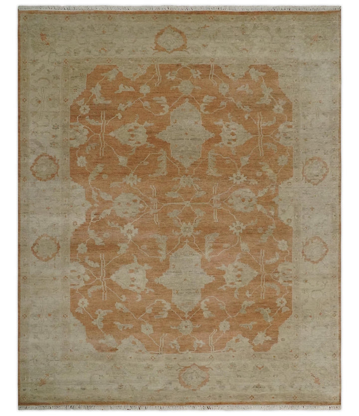 Rust and Beige Hand knotted Traditional Oushak 8x10 and 9x12 wool Area Rug - The Rug Decor