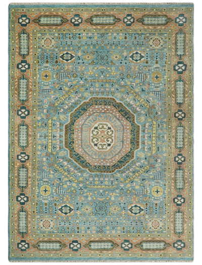 Rust and Blue 6x9, 8x10, 9x12, 10x14 and 12x15 Hand Knotted traditional Antique Turkish Mamluk Traditional Living Room Rug | TRDCP134 - The Rug Decor