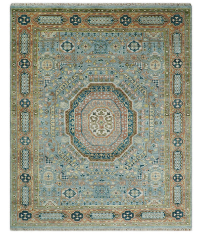Rust and Blue Mamluk Rug 8x10, 9x12, 10x14 Hand Knotted Antique Style - The Rug Decor