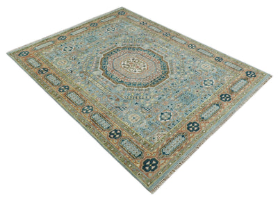 Rust and Blue Mamluk Rug 8x10, 9x12, 10x14 Hand Knotted Antique Style - The Rug Decor