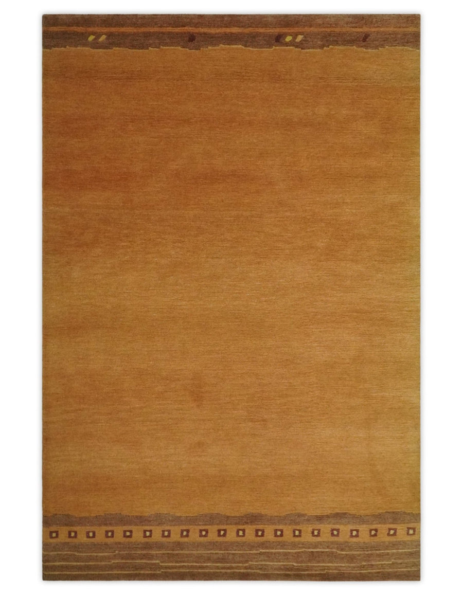 Rust and Brown Hand knotted 4X6 Modern Wool Area Rug - The Rug Decor
