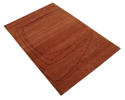 Rust and Brown Modern Stripes Design Hand loom 4x6 wool Area Rug - The Rug Decor