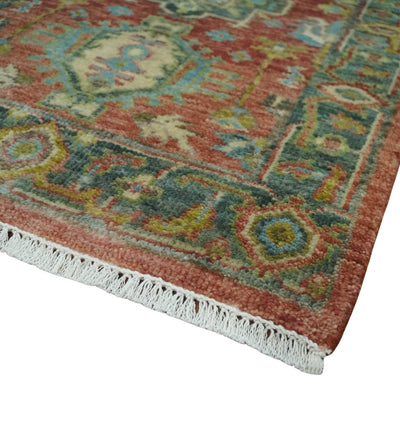 Rust and Green Hand Knotted Antique 2x3 Traditional Wool Rug - The Rug Decor