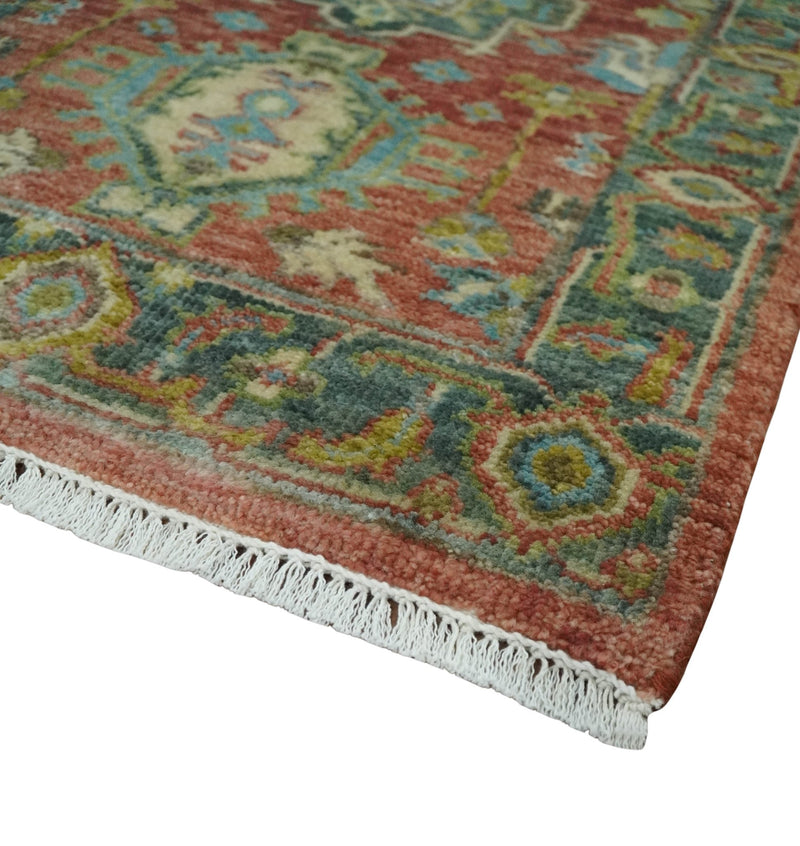 Rust and Green Hand Knotted Antique 2x3 Traditional Wool Rug - The Rug Decor