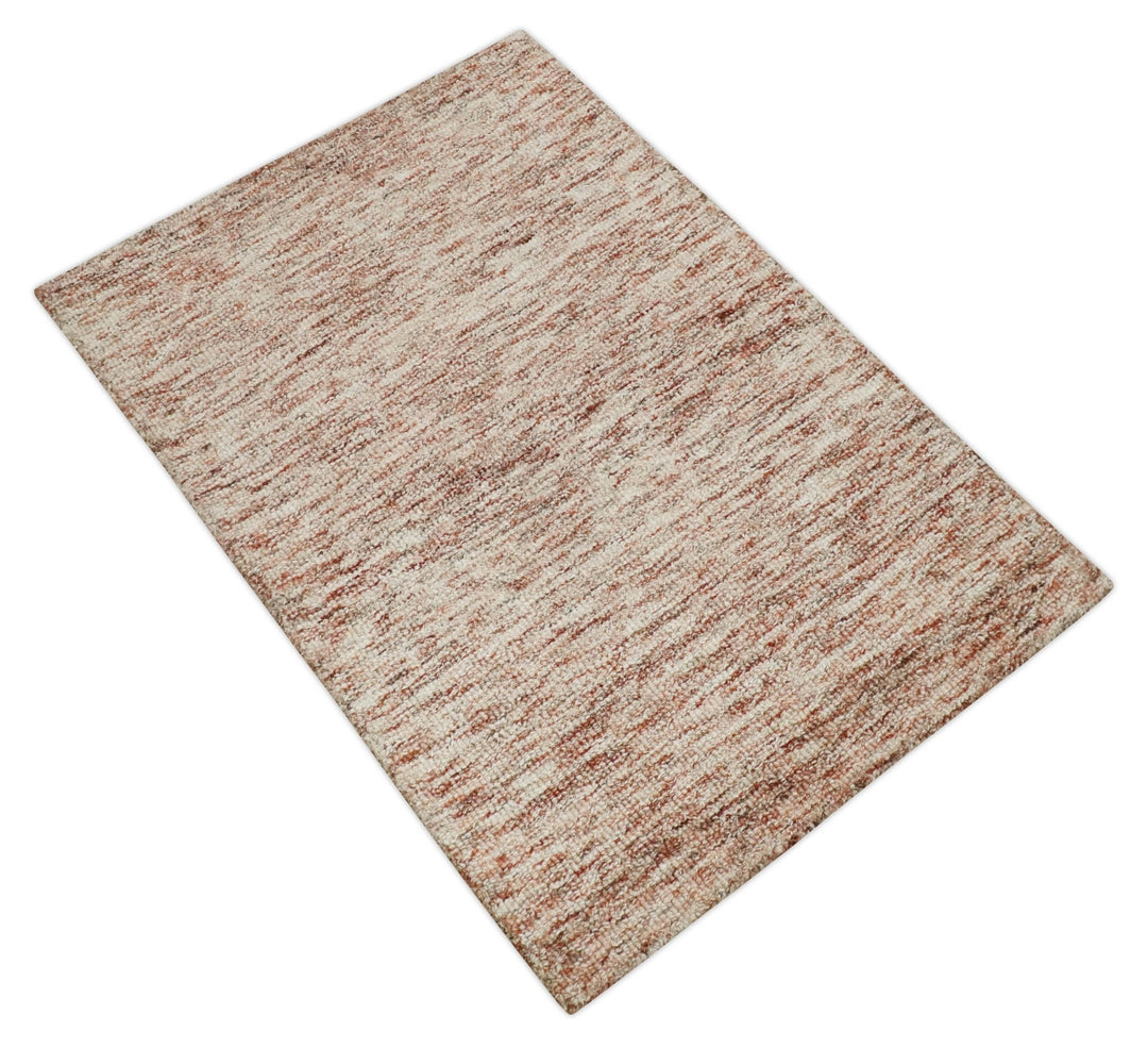 Rust and Ivory Abstract Wool Hand Woven 2x3, 3x5, 5x8, 6x9, 8x10 and 9x12 Layering Area Rug | UL63 - The Rug Decor