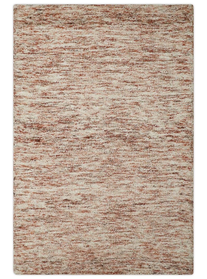 Rust and Ivory Abstract Wool Hand Woven 2x3, 3x5, 5x8, 6x9, 8x10 and 9x12 Layering Area Rug | UL63 - The Rug Decor