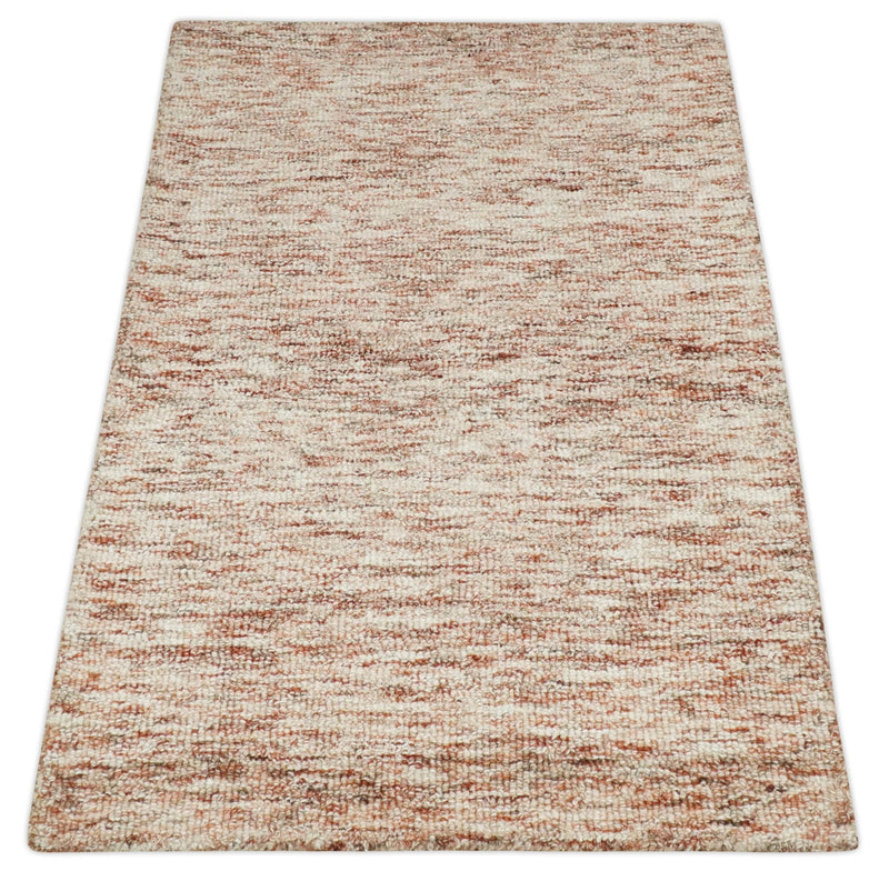 Rust and Ivory Abstract Wool Hand Woven 2x3, 3x5, 5x8, 6x9, 8x10 and 9x12 Layering Area Rug | UL63 - The Rug Decor